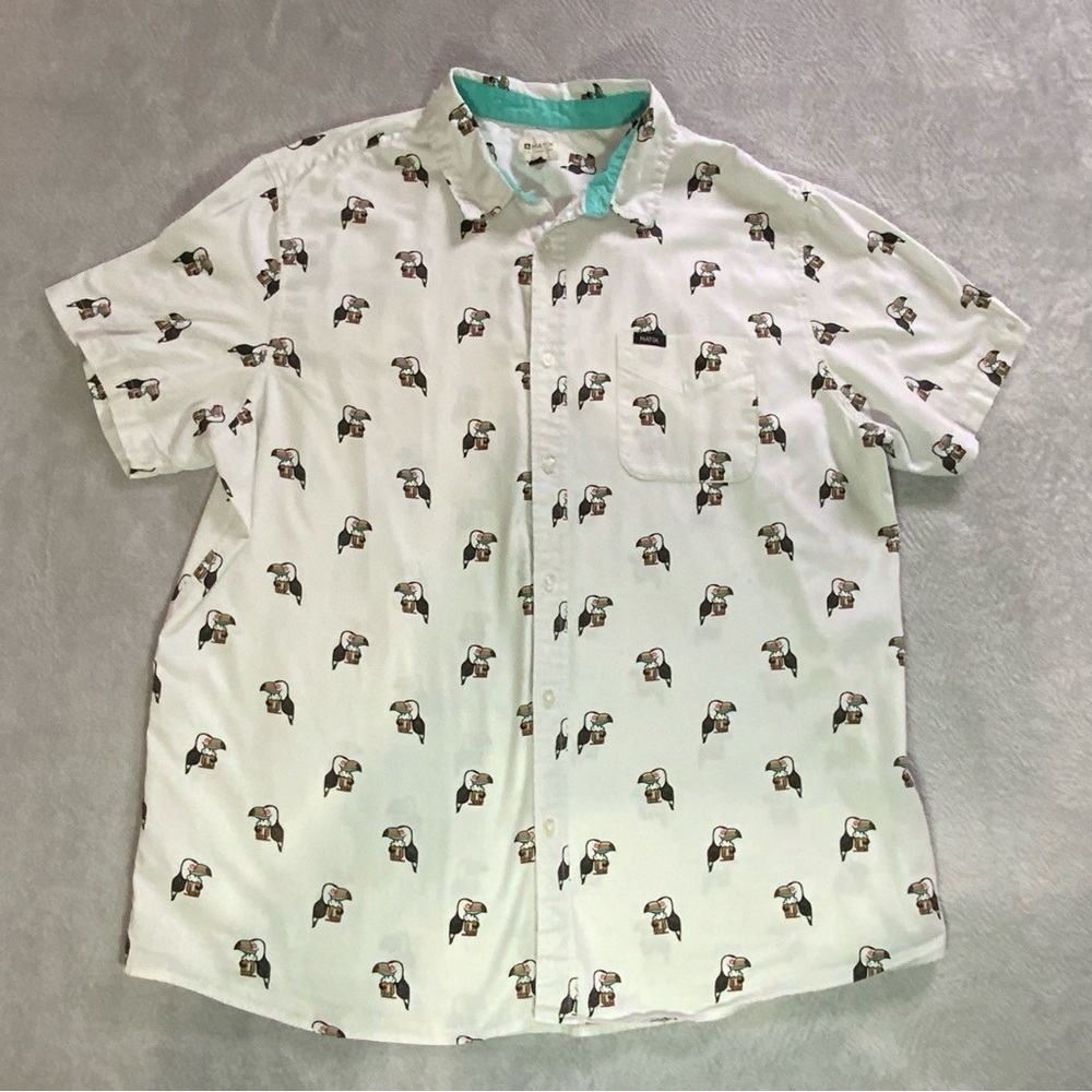 shirt Matix XXL Puffin Beer Print Short Sleeve Button Up Cotton